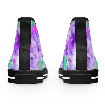 Women's High Top Sneakers — Purple Watercolor Floral Pattern Athletic Fashion Shoes