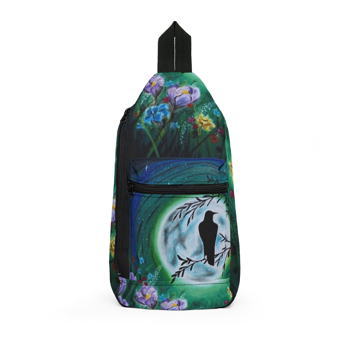 Moonlit Garden Raven Sling Bag — Floral Crossbody