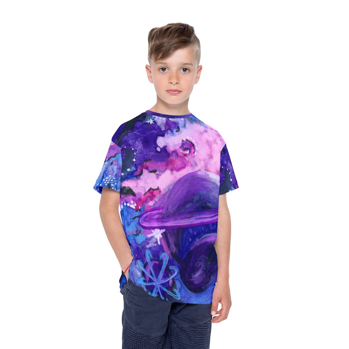 Kids Galaxy Sports Jersey — Purple Nebula Planet All-Over Print