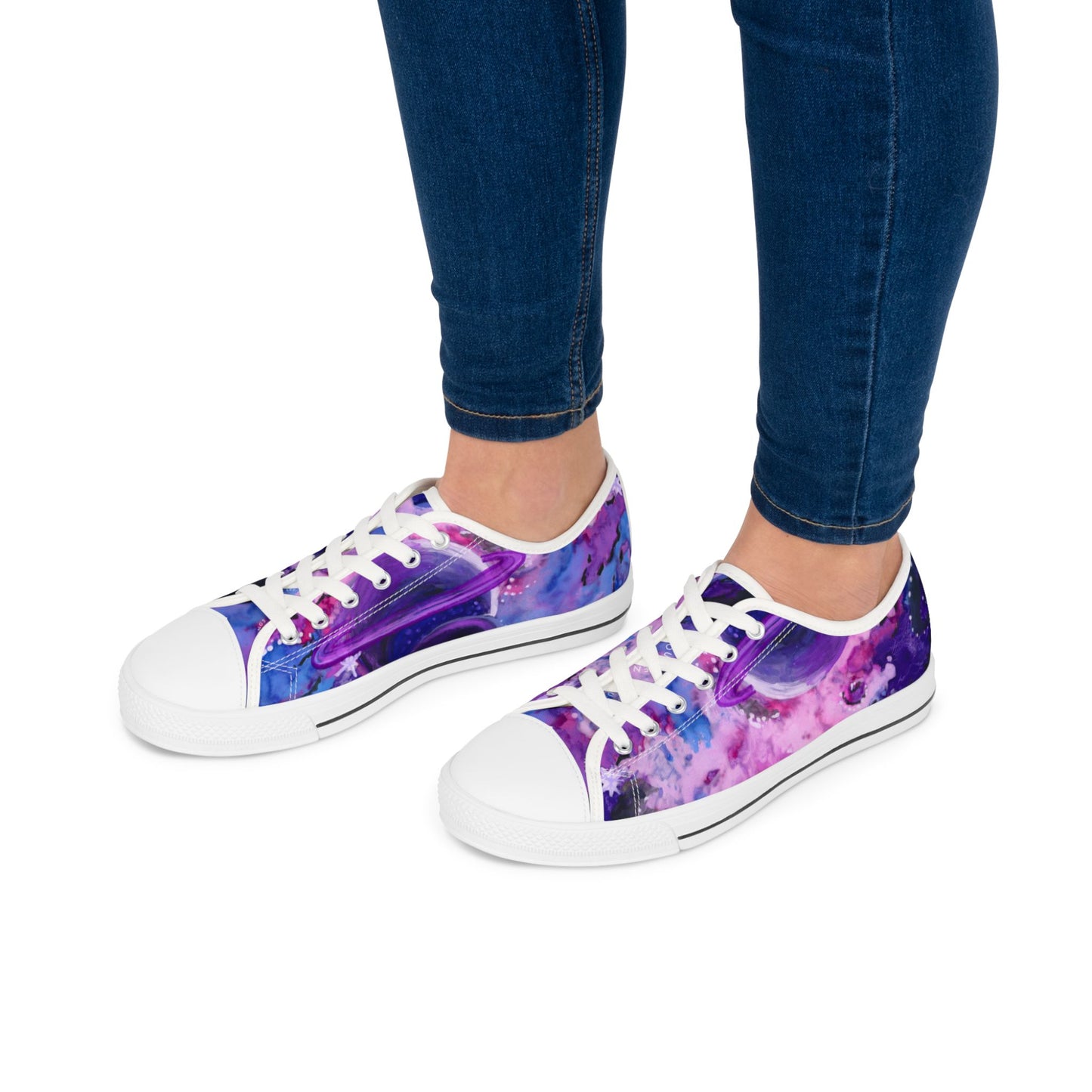 Purple Galaxy Women's Low Top Sneakers — Abstract Tie-Dye Cosmic Design