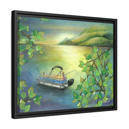 Pontoon Boat on Lake Framed Wall Art