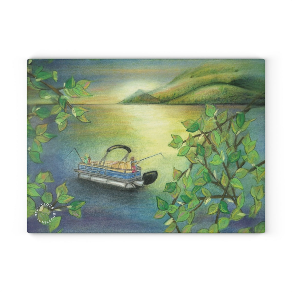 Lakefront Pontoon Glass Cutting Board – Tranquil Boating Kitchen Décor