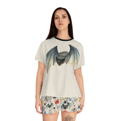 Bat Floral Women's Short Pajama Set — Cute Nightwear with Bat & Floral Print