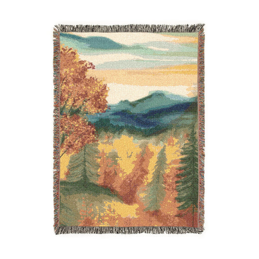 Autumn Landscape Woven Blanket — Scenic Fall Tapestry Throw
