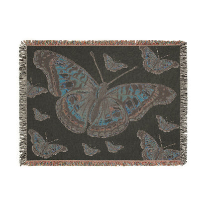Butterfly Woven Blanket – Boho Tapestry Throw for Cozy Living, Neutral & Dark Reversible Design