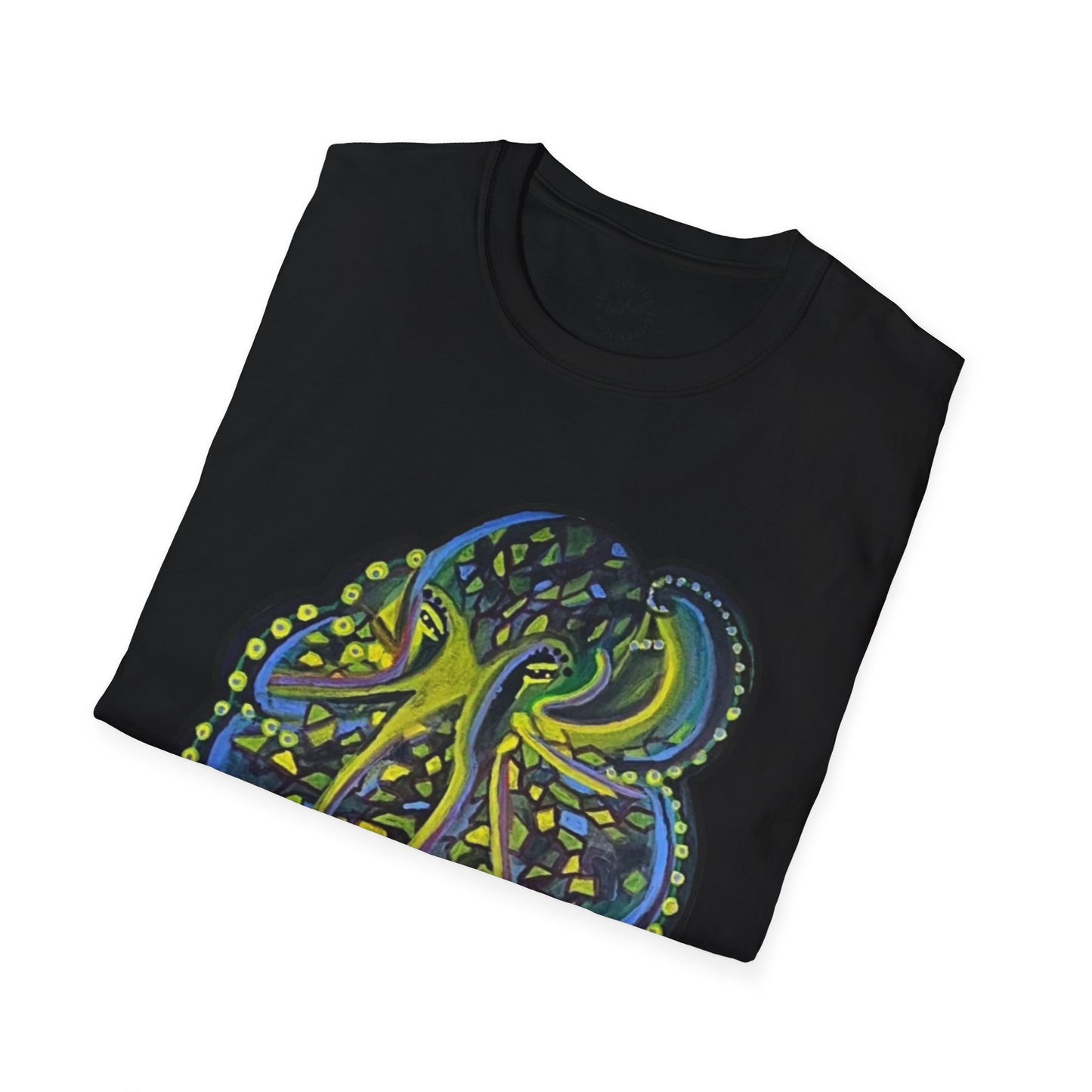 Green Geo octopus Unisex Softstyle Print T-Shirt