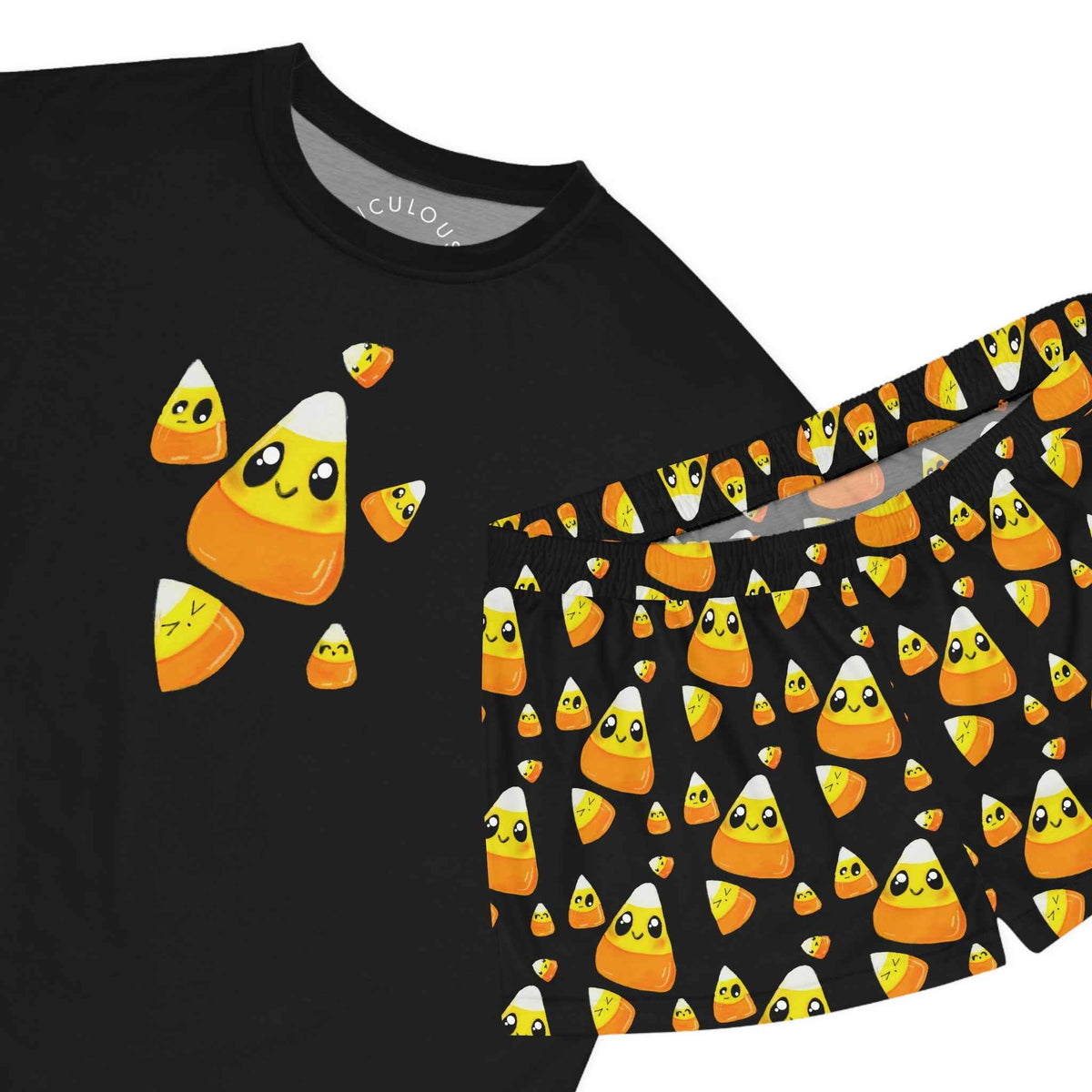 Candy Corn Pattern Women’s Pajama Set — Cute Halloween Short Sleepwear