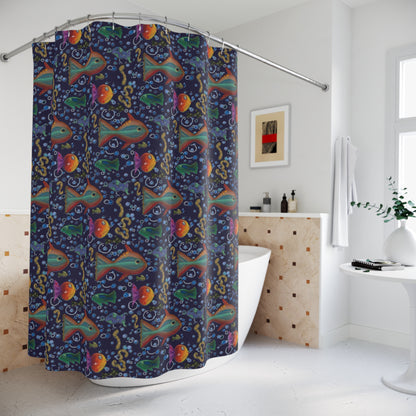 Underwater Fish Pattern Shower Curtain — Colorful Tropical Aquarium Design