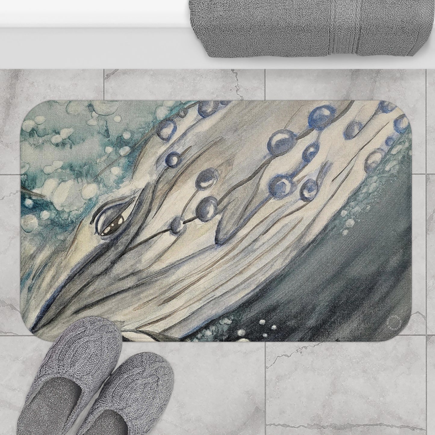 Humpback Whale Bath Mat  Anti-Slip, 100% Microfiber Rug- Home & Bathroom Supplies