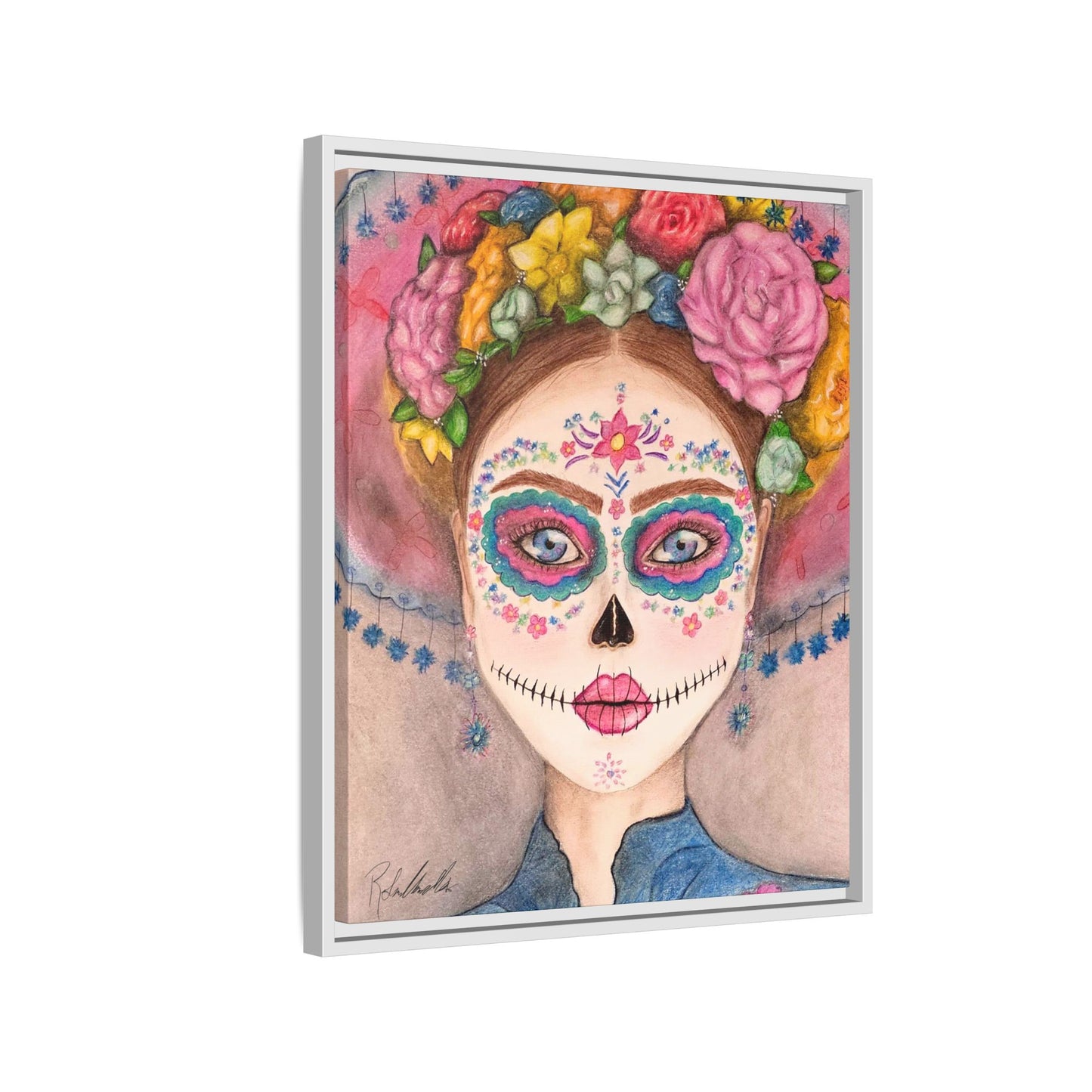 Day of the Dead Skull Woman Framed Wall Art