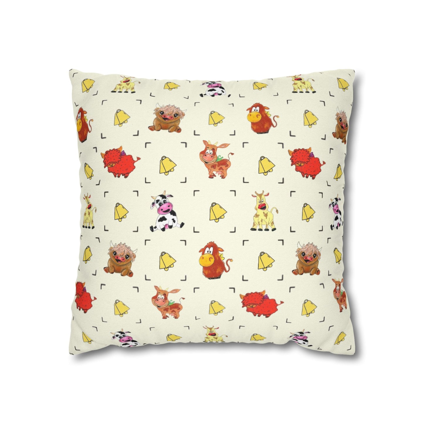 Cute Farm Animal Pattern Square Pillowcase – Whimsical Chick, Pig & Cow Throw Pillow Cover