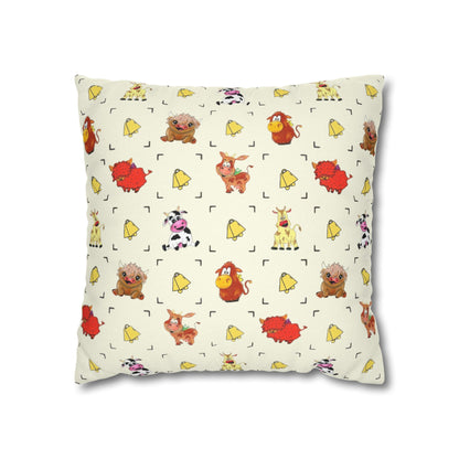 Cute Farm Animal Pattern Square Pillowcase – Whimsical Chick, Pig & Cow Throw Pillow Cover