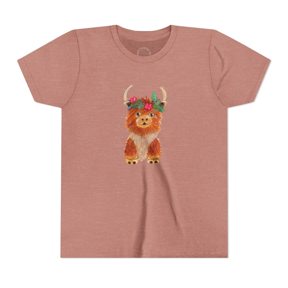 Kids Highland Cow Floral Crown Tee