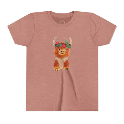 Kids Highland Cow Floral Crown Tee