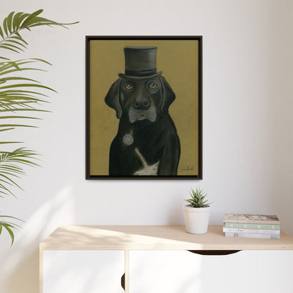 Black Lab Dog in Top Hat Framed Wall Art