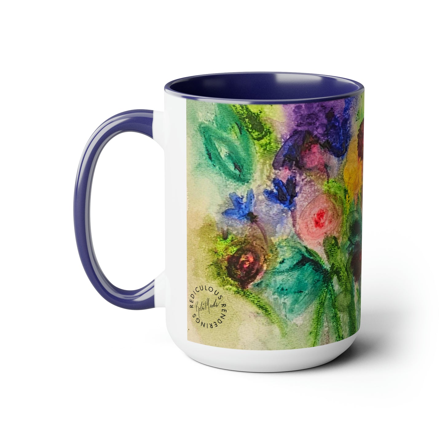 Flowers Two-Tone Coffee Mugs, 15oz