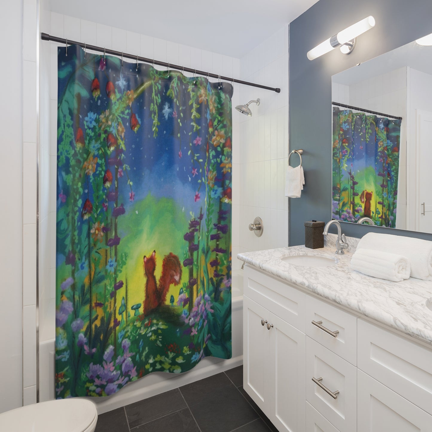 Fox Night Sky Shower Curtain
