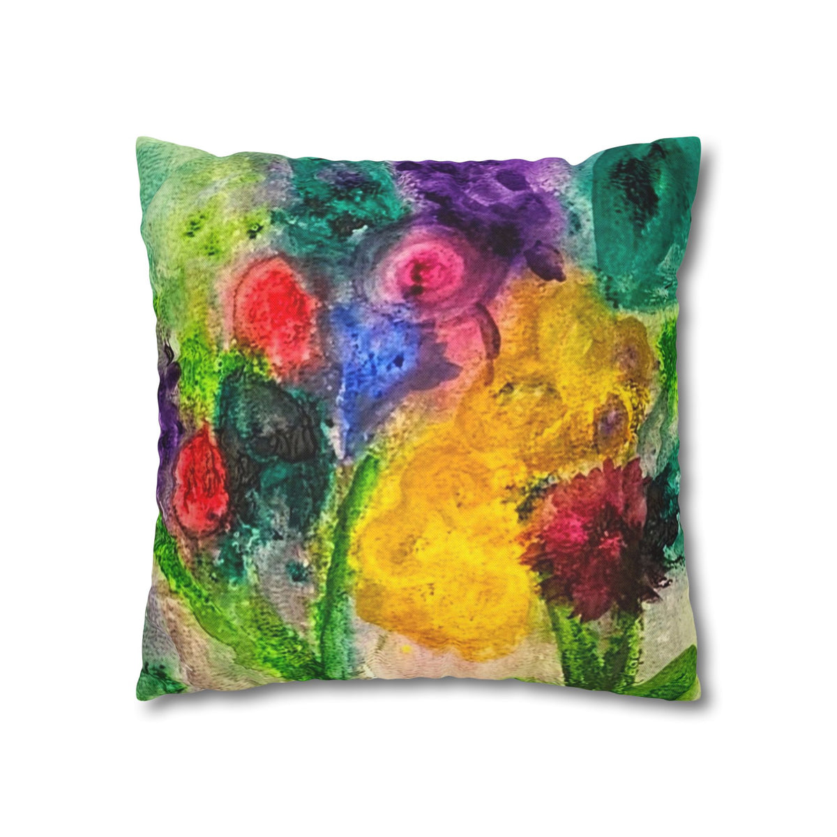 Abstract Floral Pillowcase - Colorful Watercolor Garden Throw Pillow