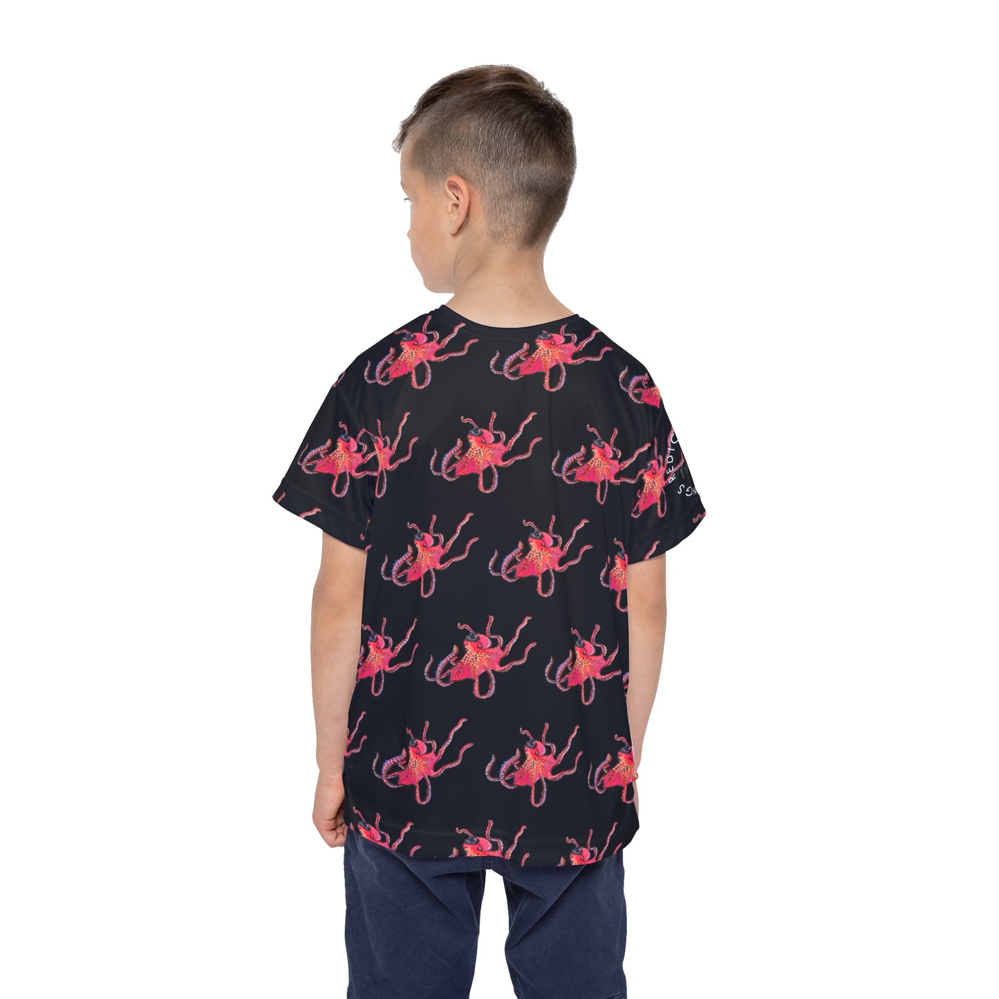 Kids Octopus Sports Jersey — Bright Red Octopus All-Over Print