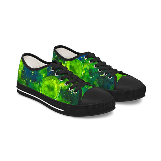Low Top Sneakers — Green Galaxy Moon Pattern