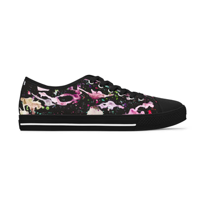 Low Top Sneakers — Galaxy Pink Paint Splatter Women's Casual Shoes