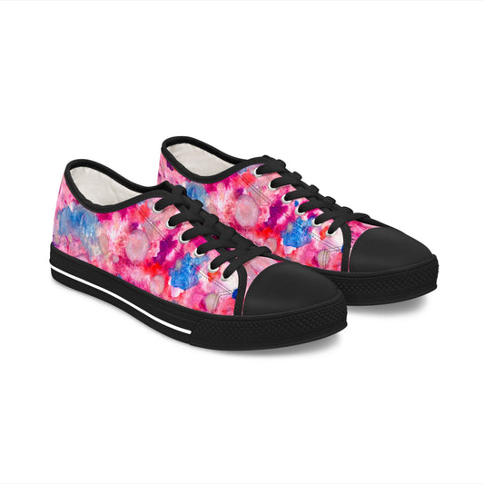 Women's Low Top Sneakers — Pink Watercolor Floral Canvas Shoes