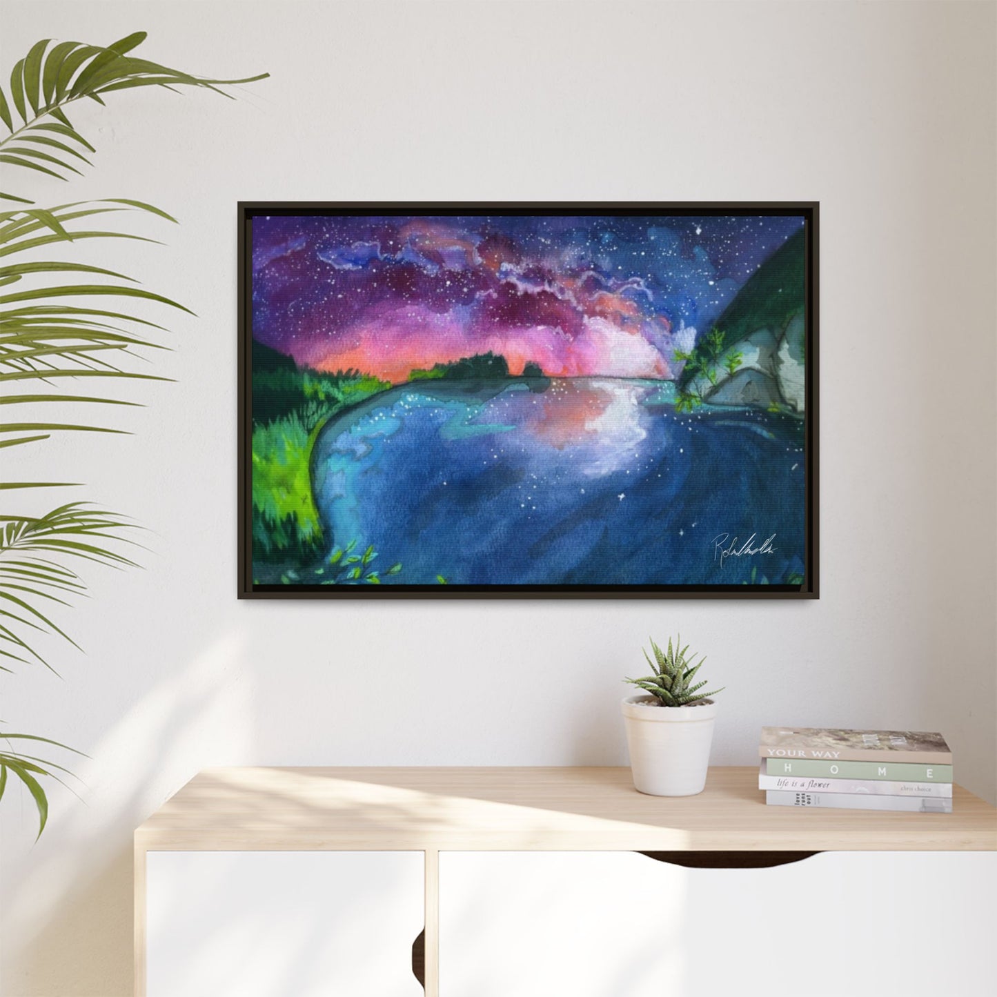 Watercolor Sunset Lake Framed Wall Art