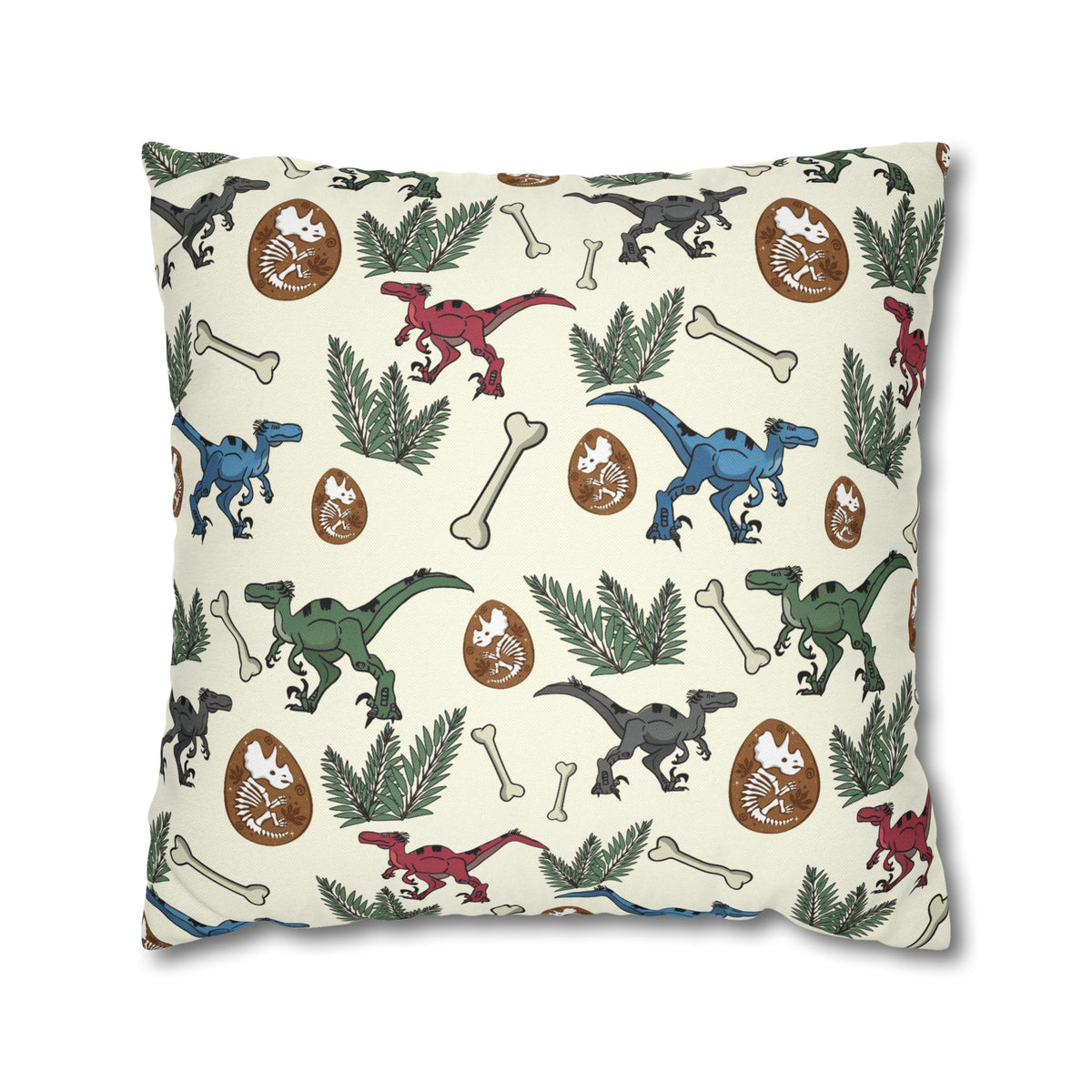 Dinosaur Fossil Pattern Pillowcase — Kids Paleontology Throw Pillow Cover