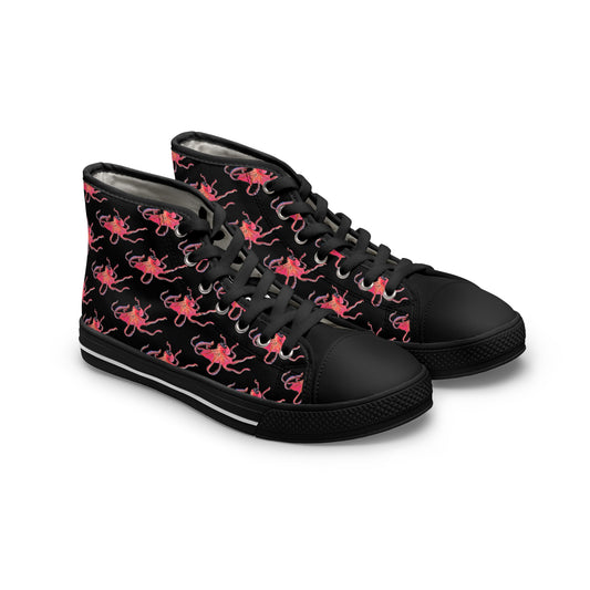 High Top Sneakers — Red Octopus Pattern Women’s Canvas Shoes