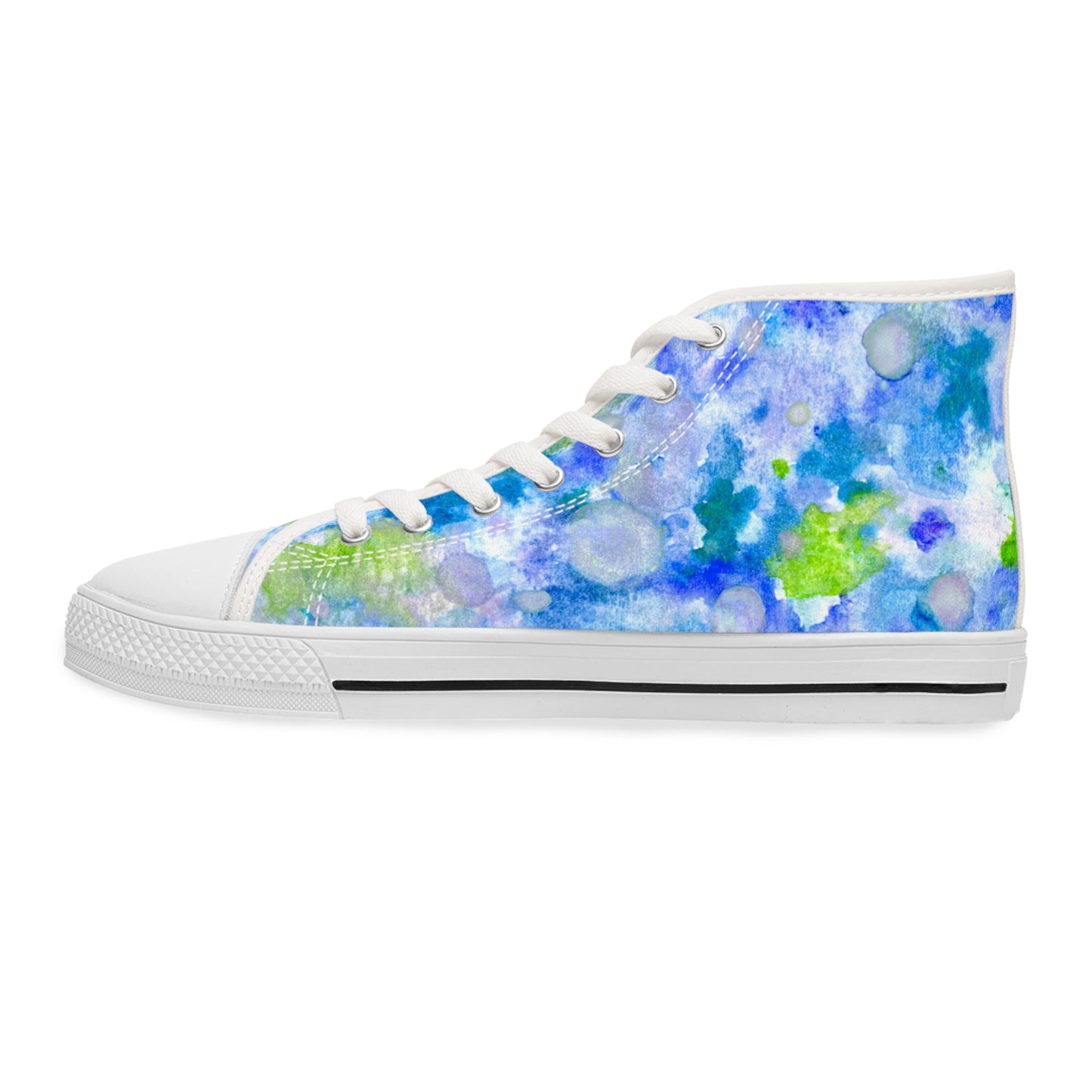 Women's High Top Sneakers — Blue Green Watercolor Floral Pattern