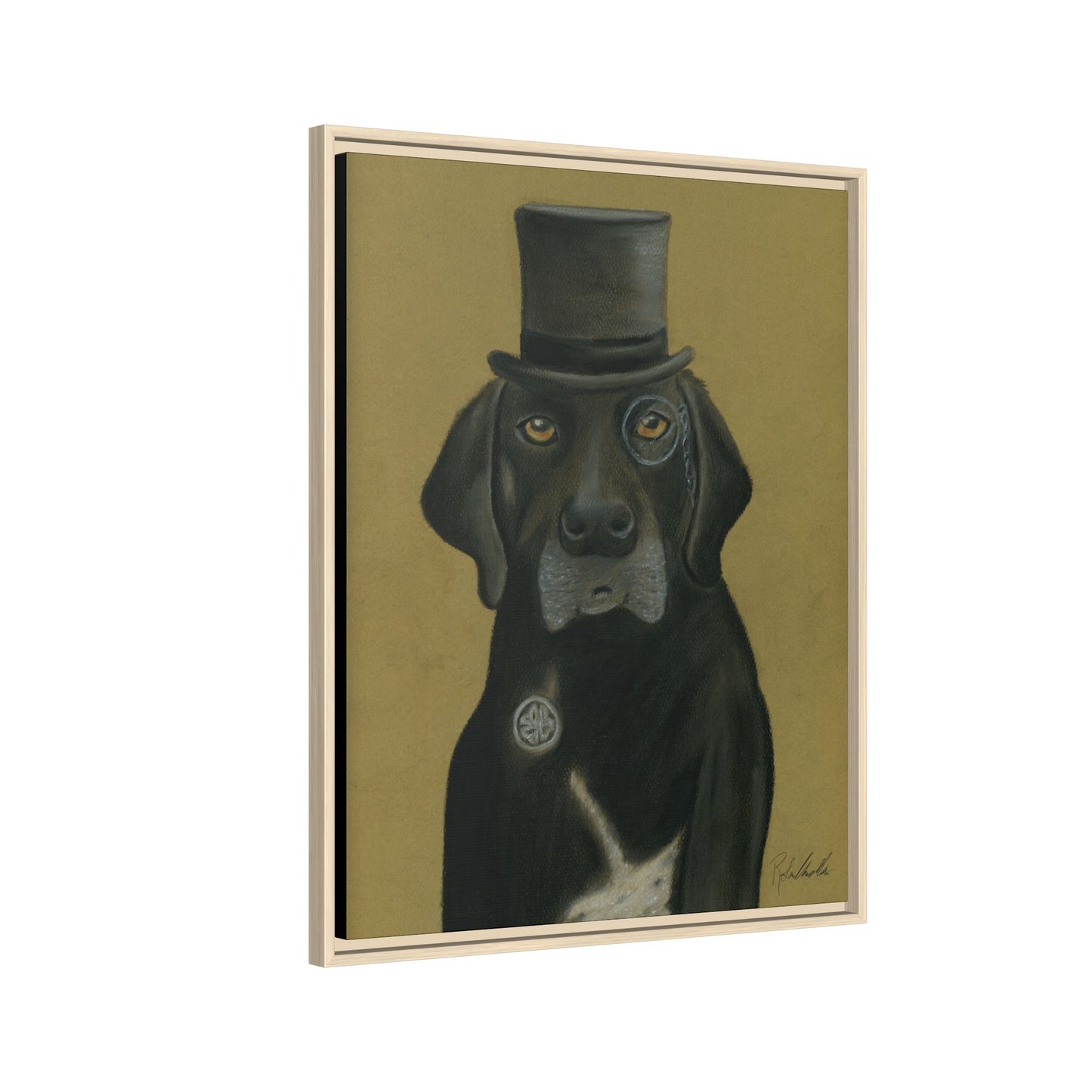 Black Lab Dog in Top Hat Framed Wall Art