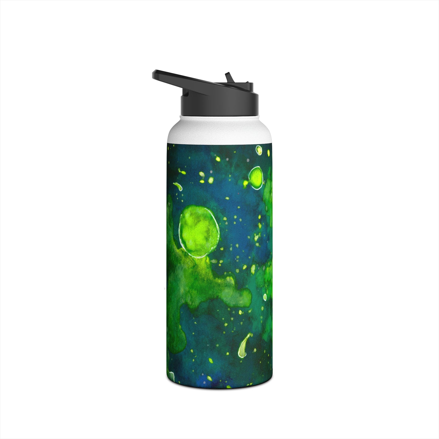 Green Galaxy Stainless Steel Water Bottle, Standard Lid