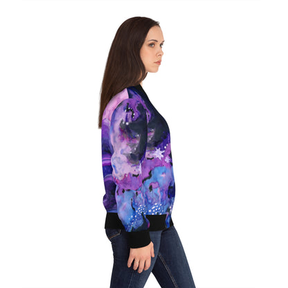 Galaxy Watercolor Bomber Jacket — Purple Space Planet AOP