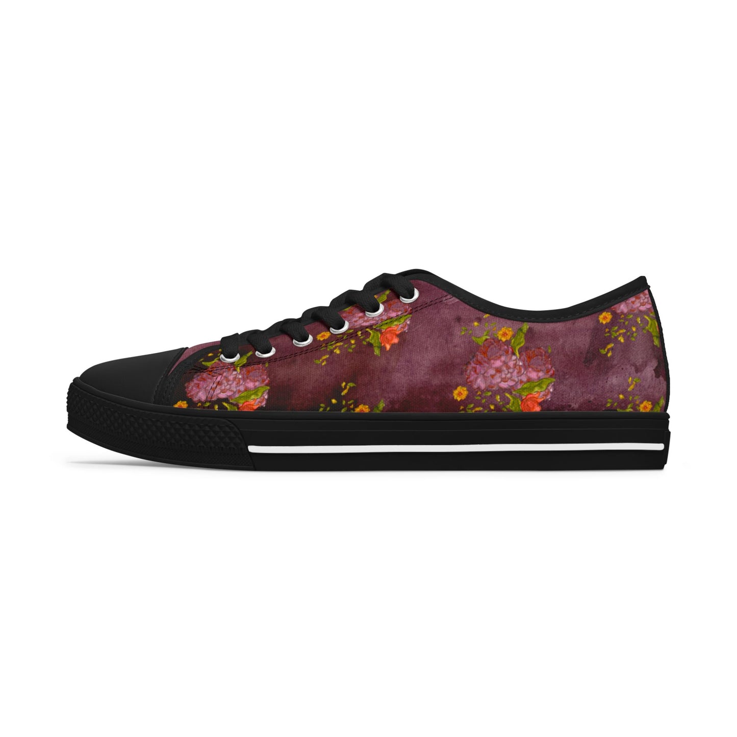 Floral Watercolor Low Top Sneakers — Women's Casual Artistic Canvas Shoes