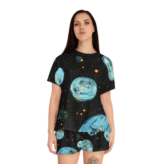 Little Blue Planets Galaxy Women's Short Pajama Set (AOP)