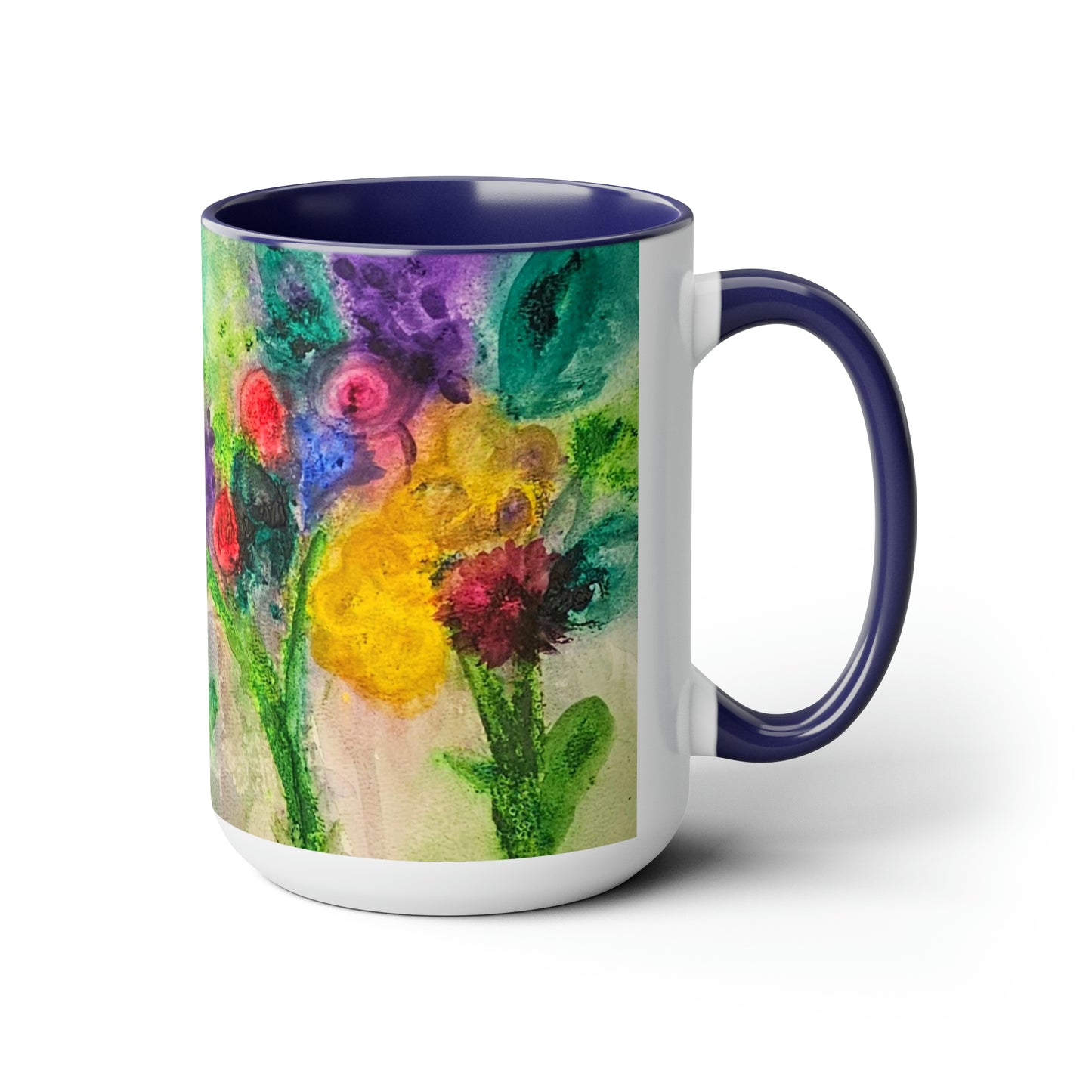 Flowers Two-Tone Coffee Mugs, 15oz