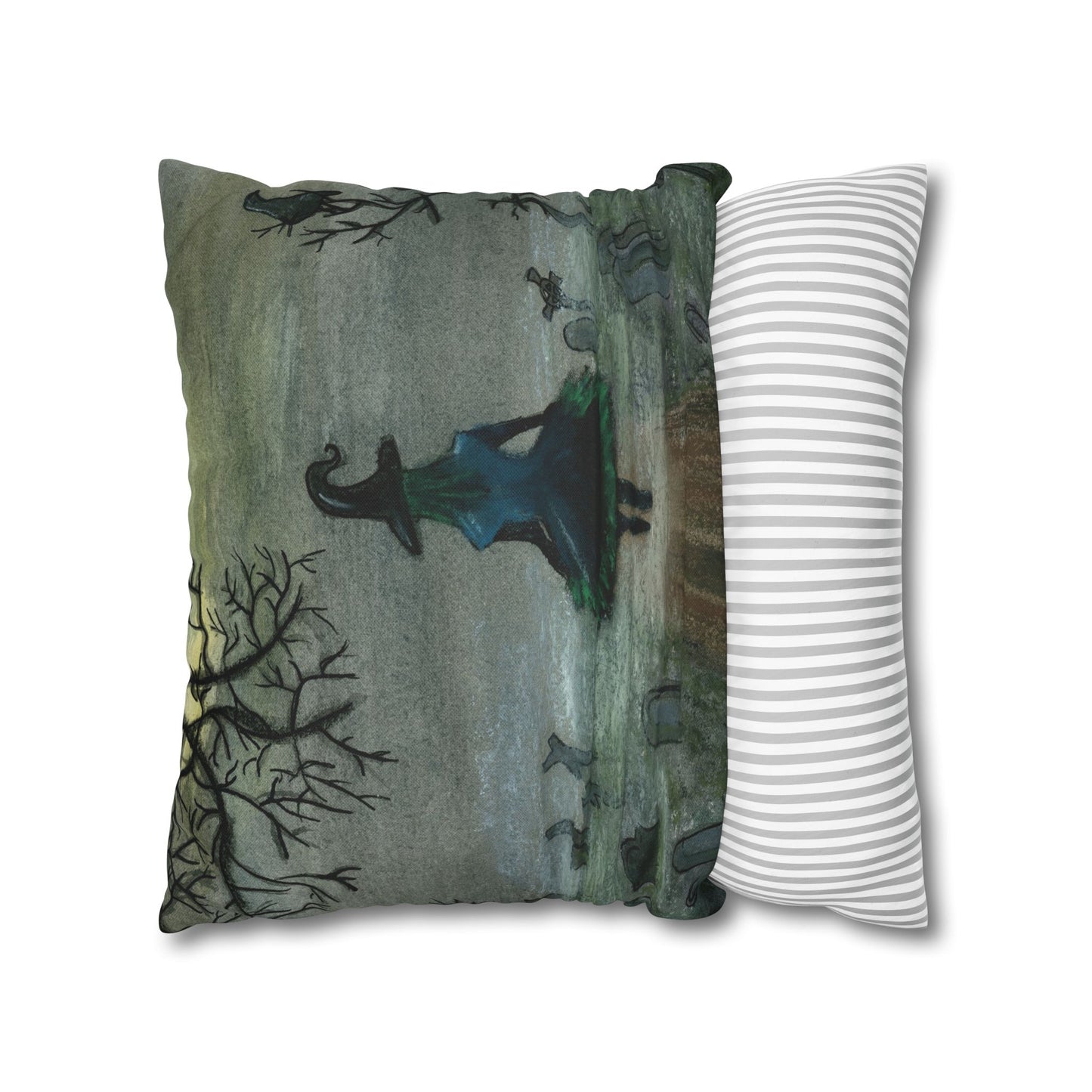 Witch Silhouette Spun Polyester Pillow - Haunted Graveyard Halloween Decor
