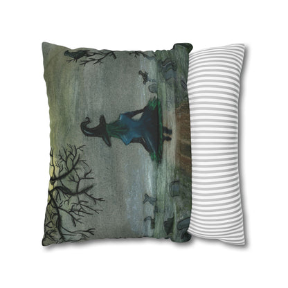 Witch Silhouette Spun Polyester Pillow - Haunted Graveyard Halloween Decor