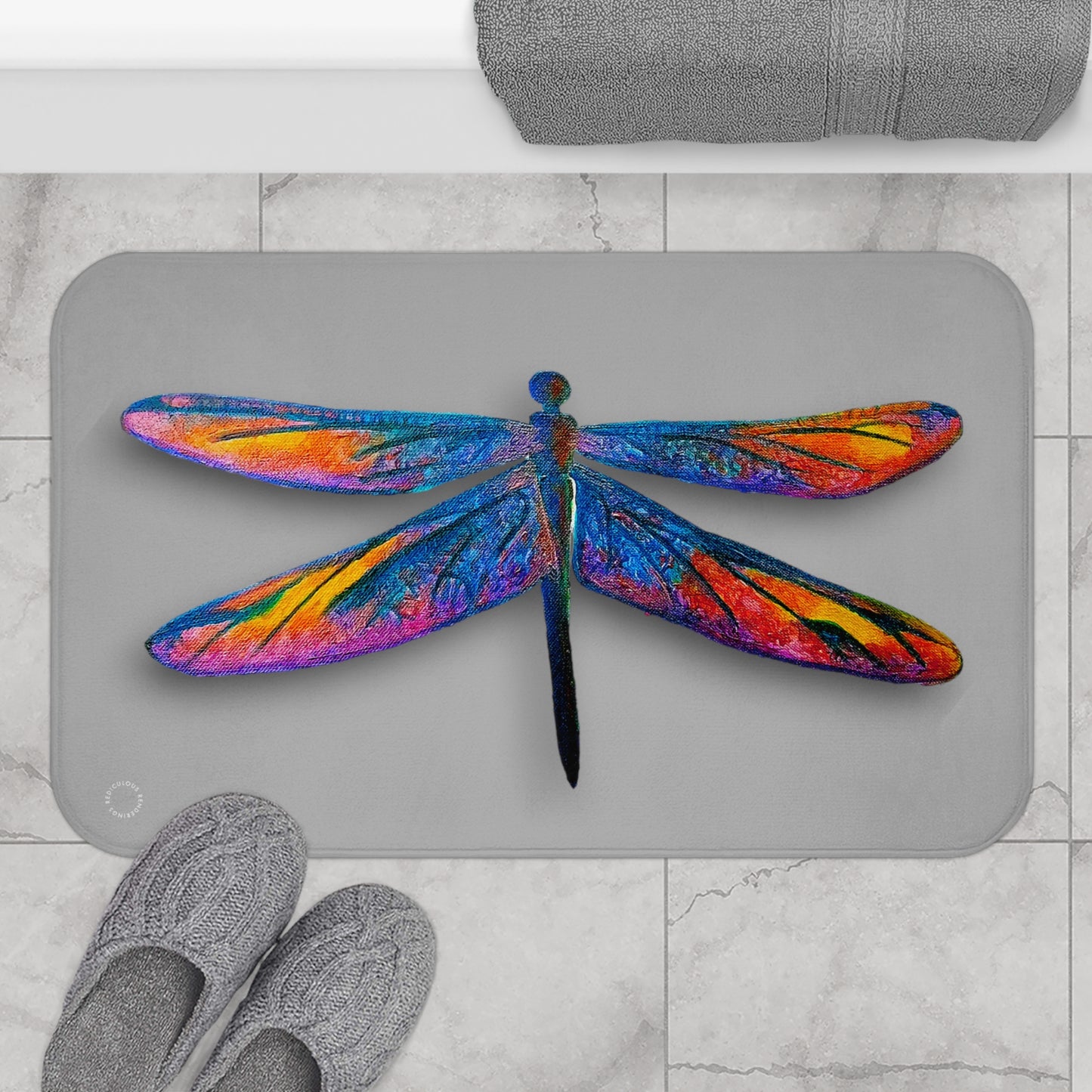 Gray- Dragon Fly Mat Bath Mat  Anti-Slip, 100% Microfiber Rug- Home & Bathroom Supplies