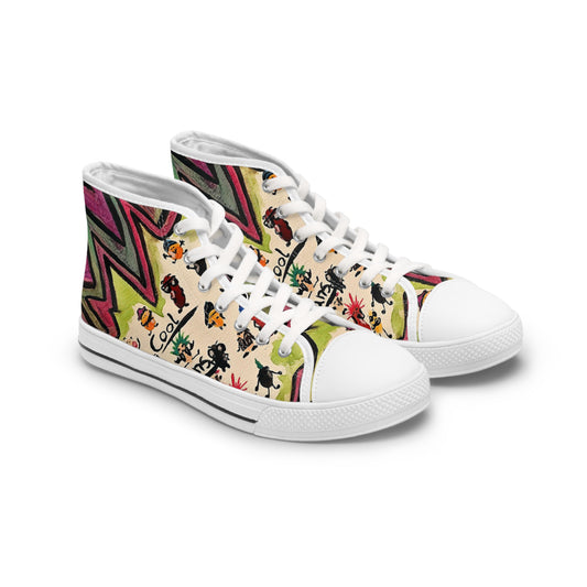 Women's High Top Sneakers — Colorful Retro Cool Beans Pattern Casual Shoes