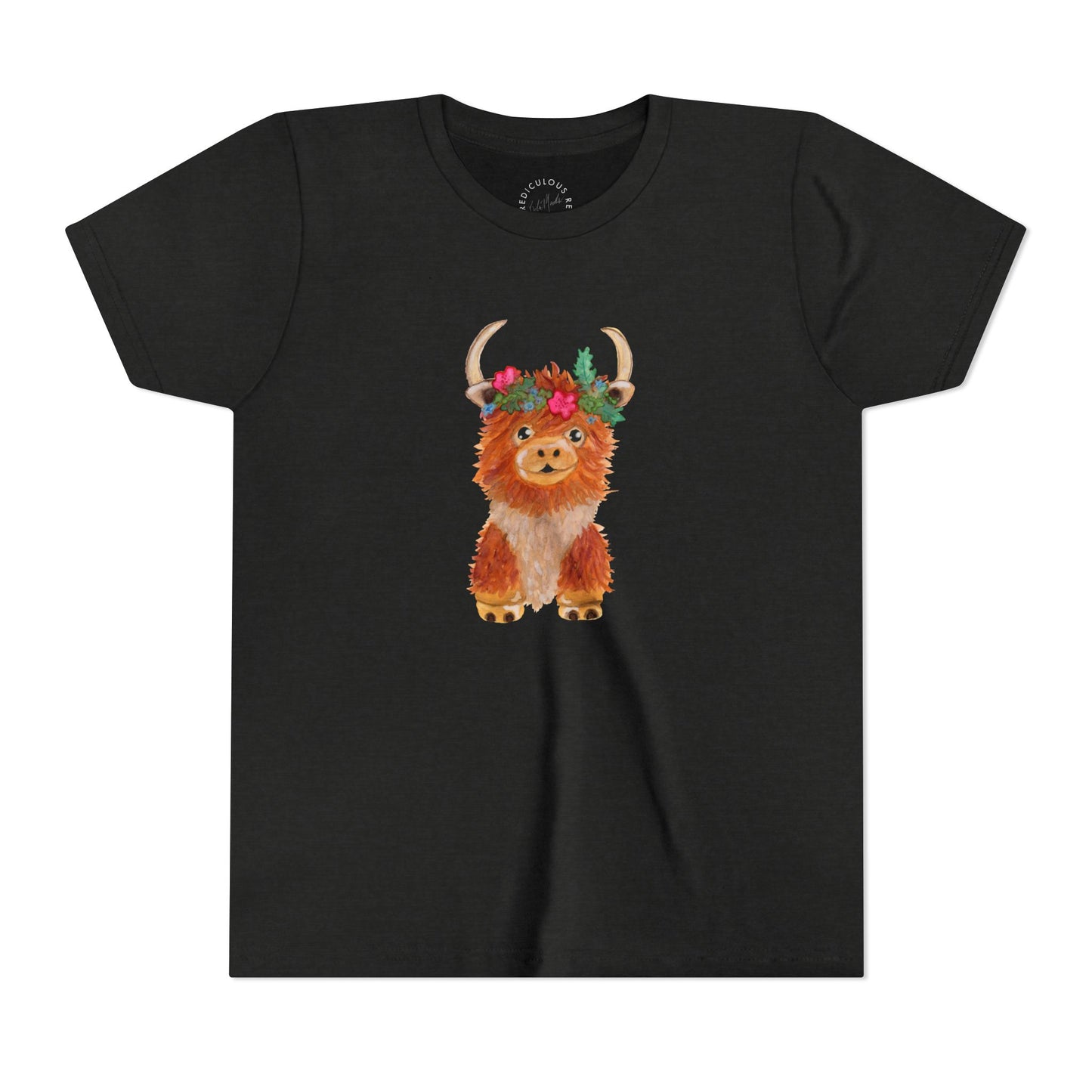 Kids Highland Cow Floral Crown Tee