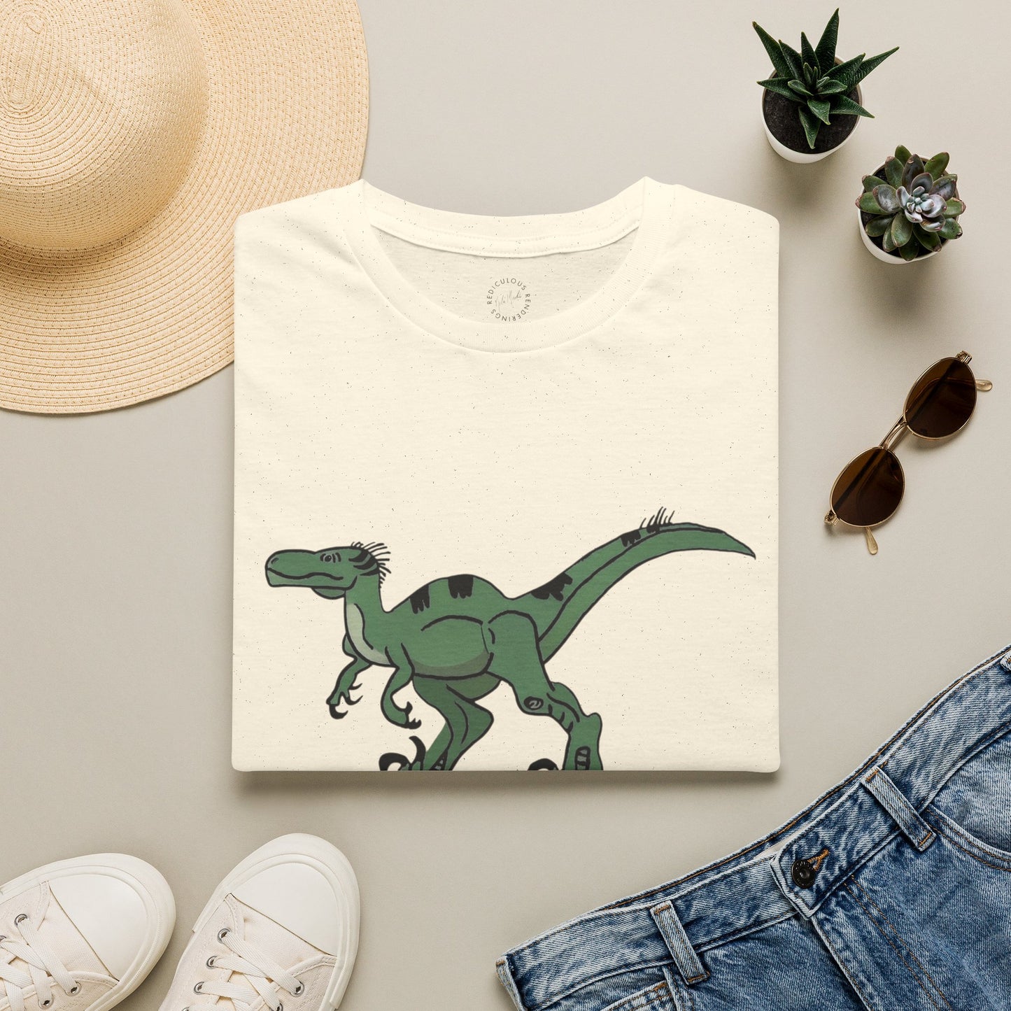 Raptor Graphic T-Shirt — Green Dinosaur Illustration Tee