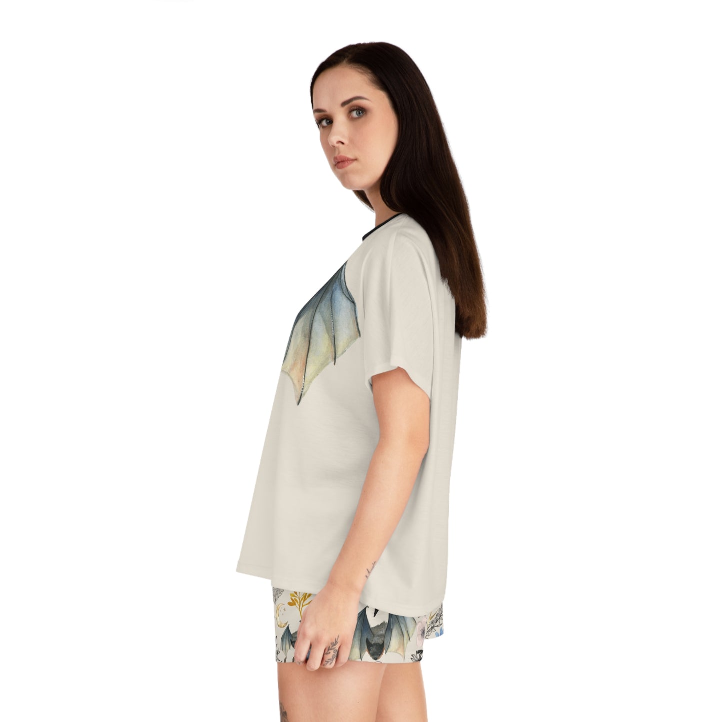 Bat Floral Women's Short Pajama Set — Cute Nightwear with Bat & Floral Print