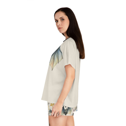 Bat Floral Women's Short Pajama Set — Cute Nightwear with Bat & Floral Print