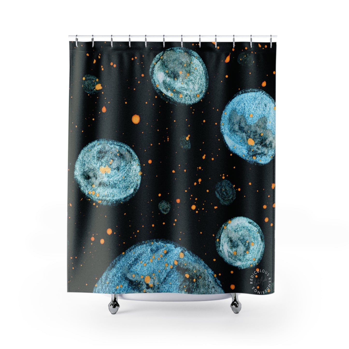 Little Blue Planets Galaxy Shower Curtain for Home Bathroom with Durable One-Sided Print and Waterproof Polyester Material