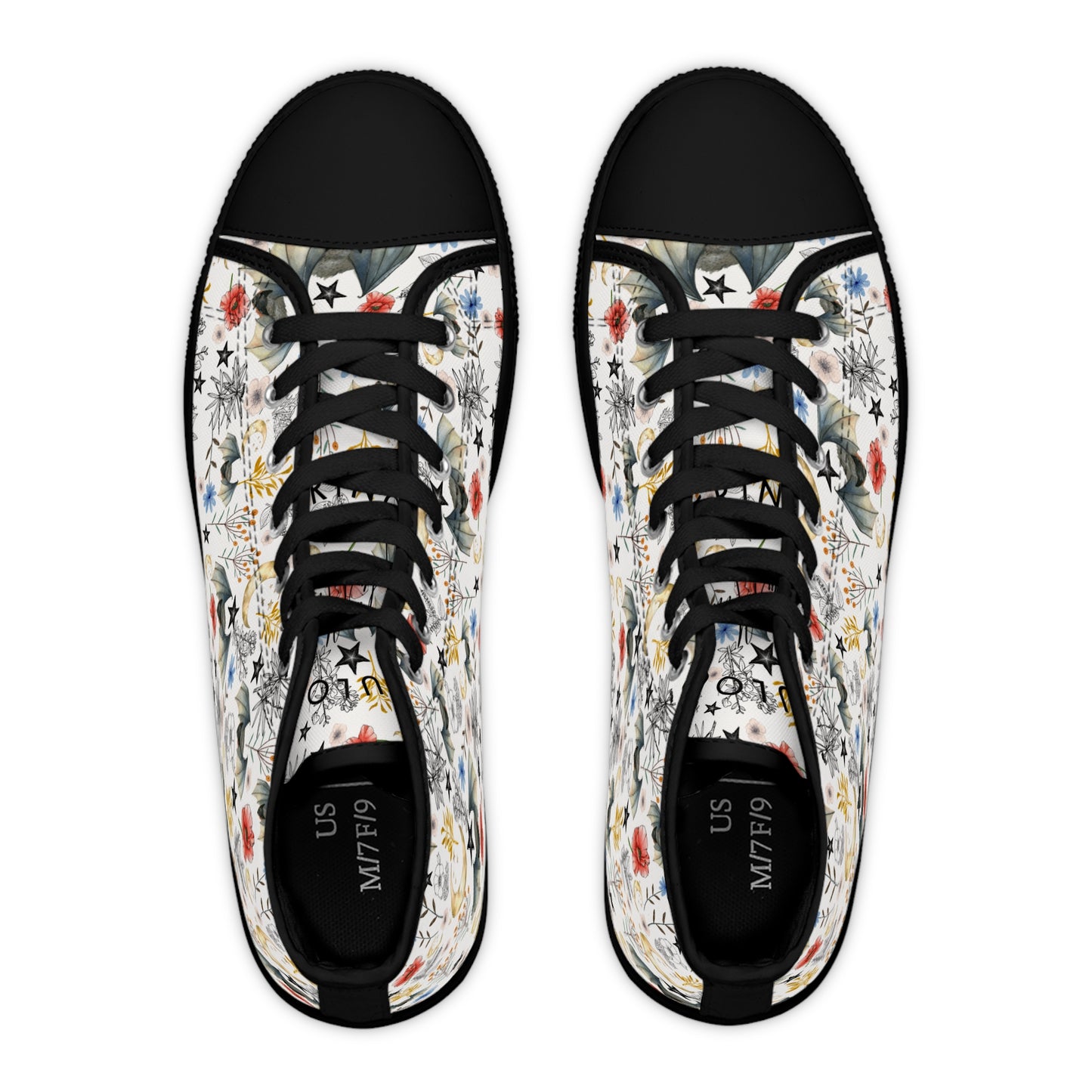 Floral Botanical Bat High Top Sneakers — Women's Vintage Wildflower Animal Print