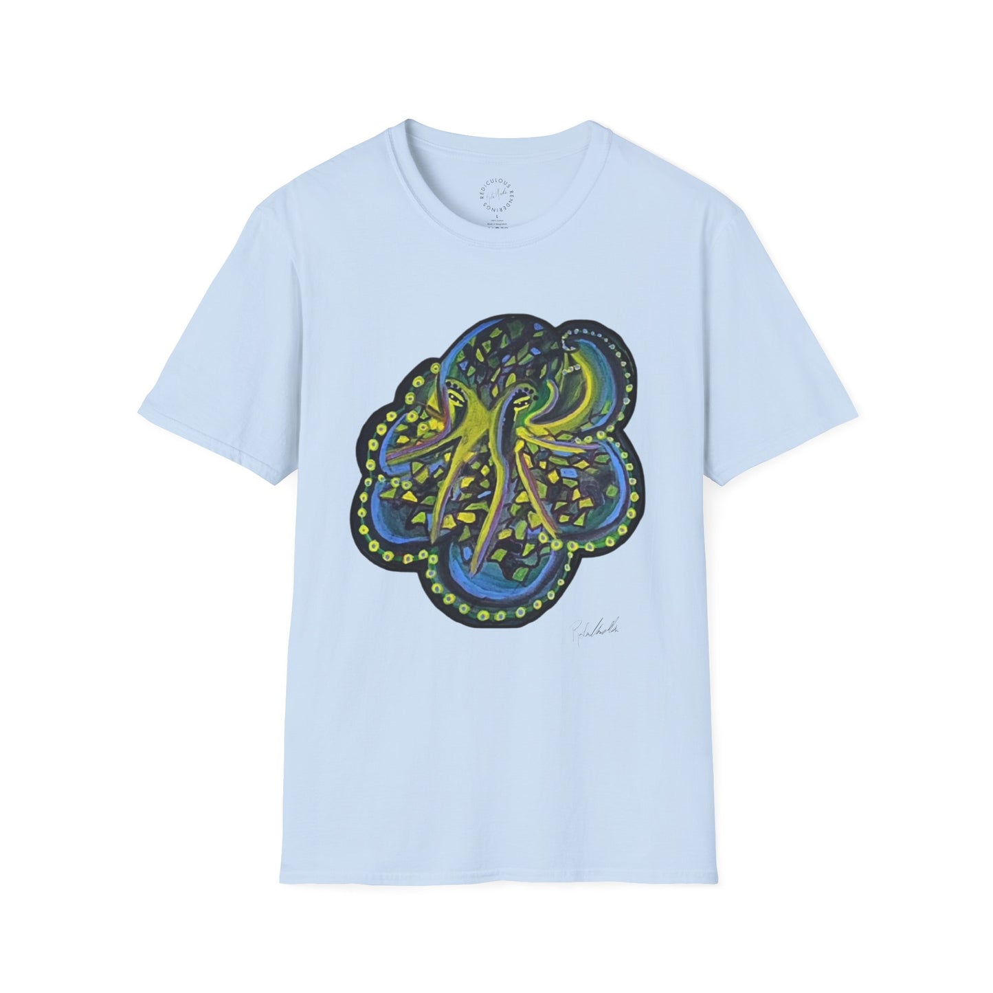 Green Geo octopus Unisex Softstyle Print T-Shirt