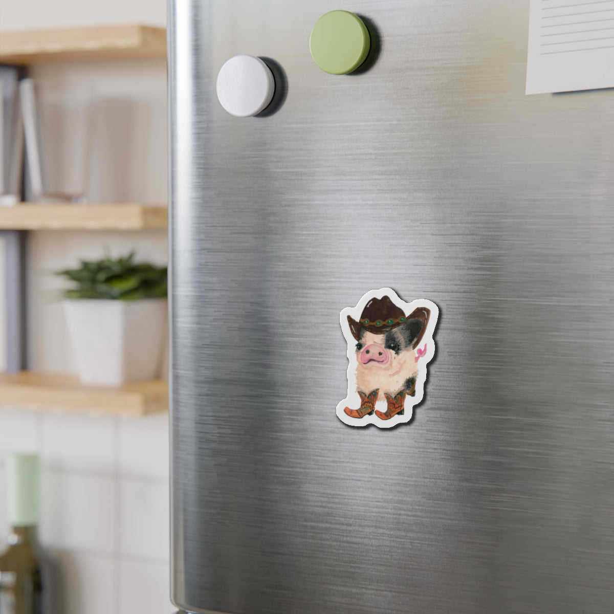 Cowboy Pig Die-Cut Magnets  Custom Shape, 5 Sizes, Vinyl Material for Outdoor Use, Flexible and Durable, Black Backing - Home Decor Refrigerator Magnets