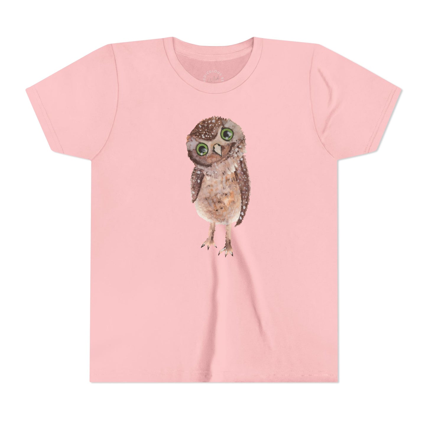 Kids Owl Watercolor Tee - Cute Woodland Bird Youth Short Sleeve Shirt
