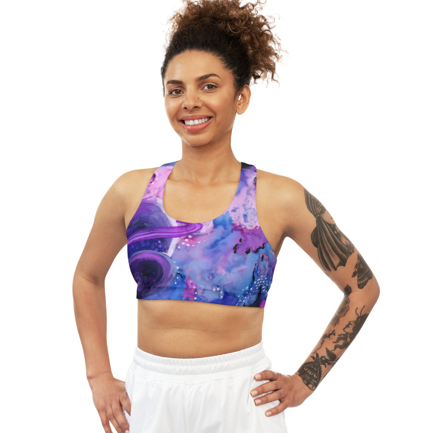 Purple Galaxy Seamless Sports Bra (AOP)